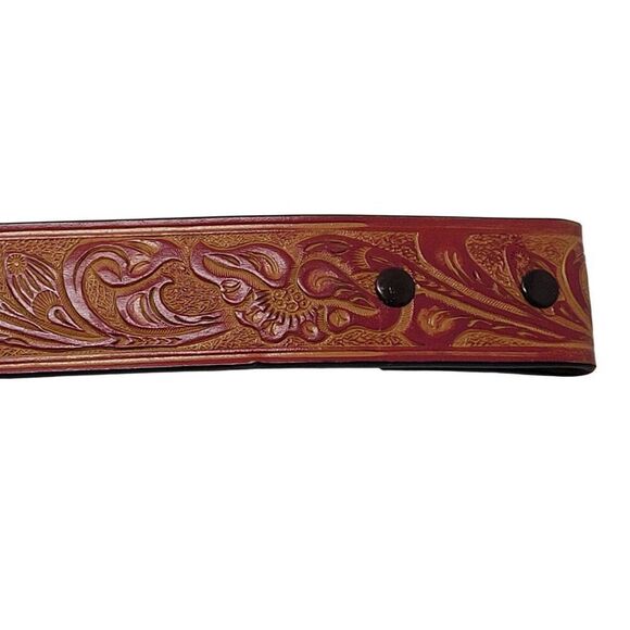 Vintage Style Tooled Bonded Leather Red Belt S‎ Floral Design Western Cowgirl main image 4